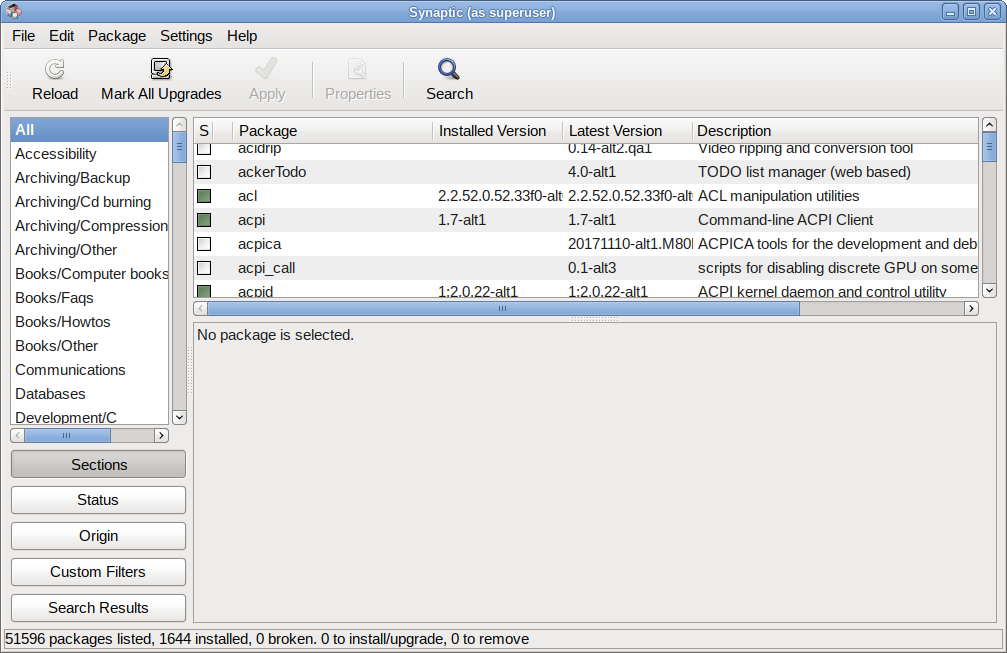 Synaptic Package Manager Main Window
